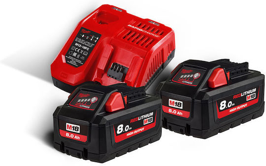 Milwaukee Set 3 Tool Batteries Lithium 18V Capacity 8Ah with Charger M18 HNRG-802