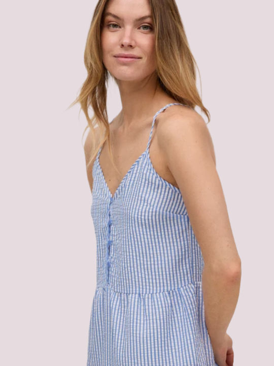 Ysabel Mora Damen Knielanges Kurzes Kaftankleid Knöpfe Streifen Blau Marine 86119 Sommer Strandkollektion