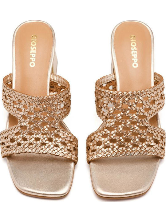 Leather Women's Flat Sandals in Gold Color