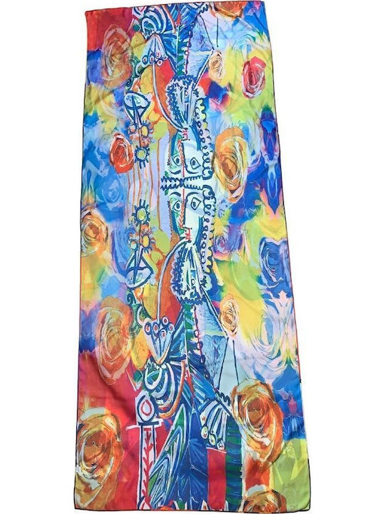 Double-sided Painted Scarf P2 Dacali Silk Red Yellow 180x70cm
