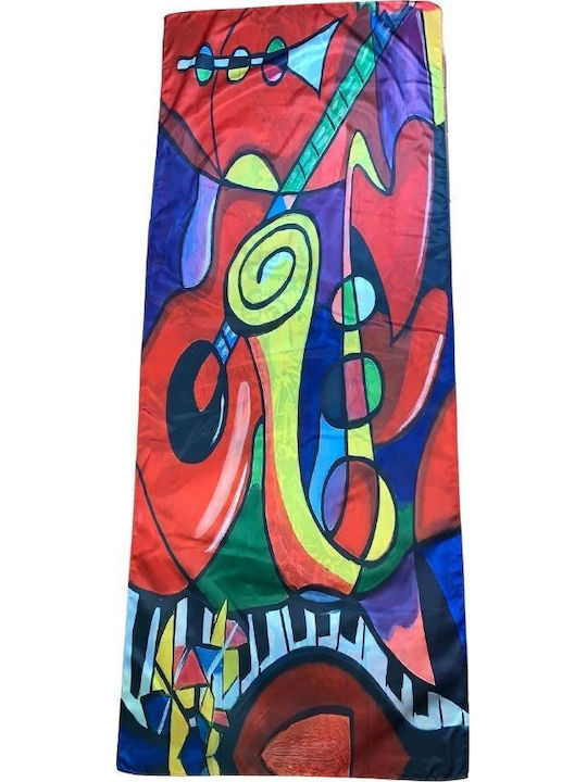 Eșarfă pictată dublă P2 Dacali mătase roșu galben 180x70cm