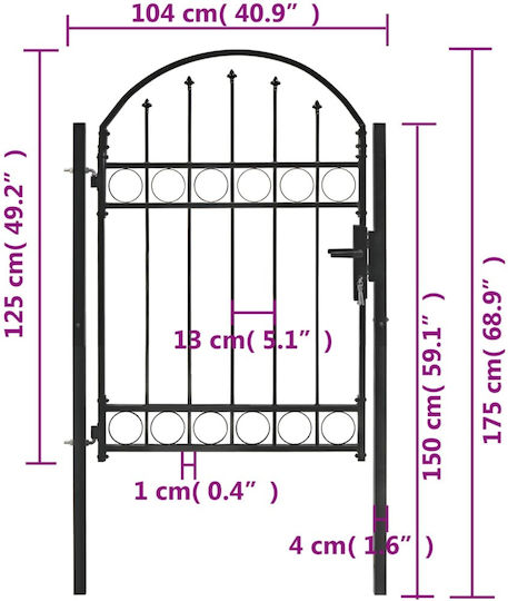 vidaXL Metal Fence Gate with Spears in Black Color 1.25x1.0m