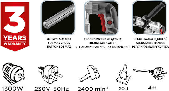 Graphite Impact Demolition Hammer Electric 1300W with Chuck SDS Max 58G877