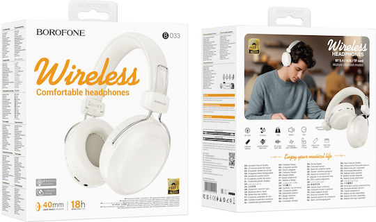 Borofone BO33 Bluetooth Wireless On Ear Headphones with 18 hours of Operation and Quick Charge White