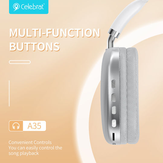 Celebrat A35 Wireless / Wired Over Ear Headphones with 10 hours of Operation White