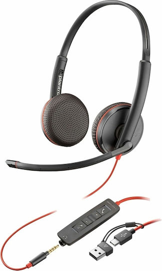 Poly Blackwire 8225 На ушите Мултимедийни слушалки с микрофон и връзка USB-C в Черен цвят