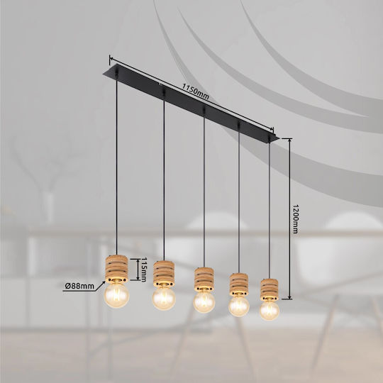 Globo Lighting Angeline Pendant Light Black Rail for 5 Bulbs E27 116x10x120cm