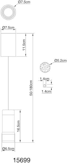 Globo Lighting Ρυθμιζόμενο Κρεμαστό Φωτιστικό Μαύρο LED με Θερμό Λευκό Φως 7.5x7.5x180εκ.