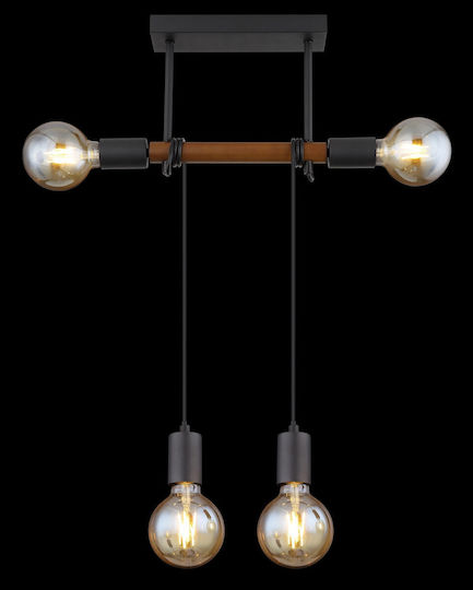 Globo Lighting Heinrich Pendant Light Black Rail for 4 Bulbs E27 39x6x100cm