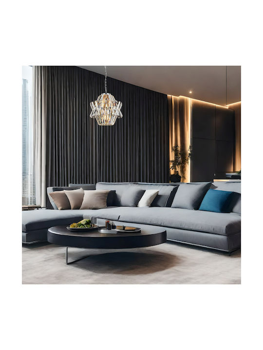 Eko Light Κρεμαστό Φωτιστικό Ασημί με Κρύσταλλα για 4 Λαμπτήρες E14