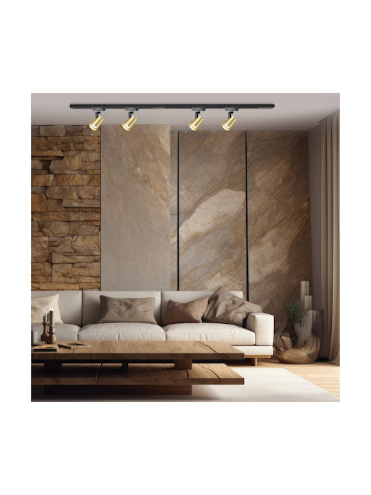 Eko Light Σποτ με 4 Φώτα και με Ντουί GU10 σε Μαύρο Χρώμα