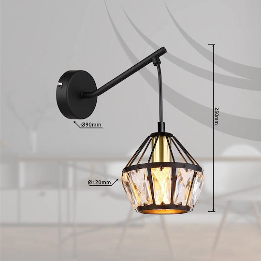Globo Lighting Φωτιστικό Τοίχου με Ντουί E14 Μαύρο 12.5x25εκ.