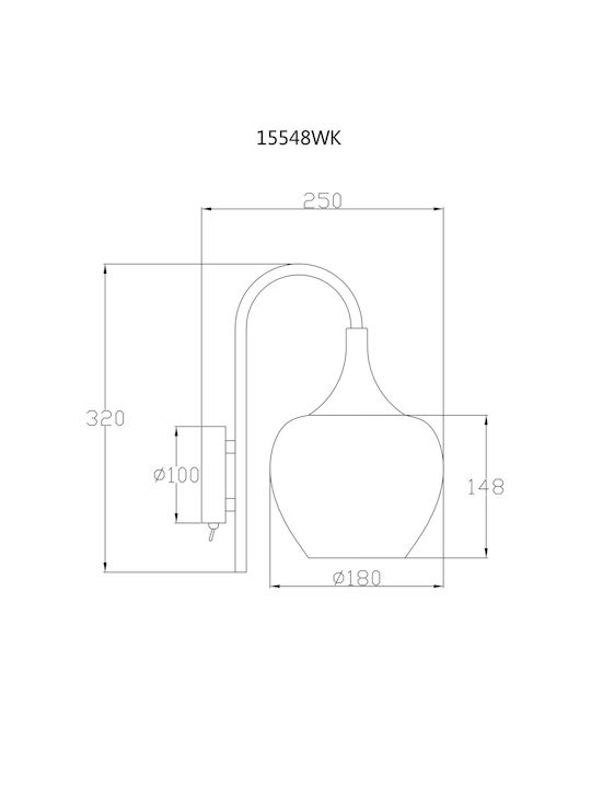 Globo Lighting Wall Lamp with E27 Socket and Switch Black 18x32cm