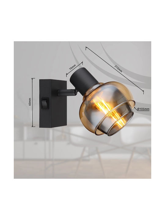 Globo Lighting Φωτιστικό Τοίχου με Ντουί E14 και Διακόπτη Μαύρο 10.5x12.5εκ.