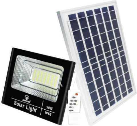 Jortan Στεγανός Ηλιακός Προβολέας LED 50W Ψυχρό Λευκό 6500K με Τηλεχειριστήριο IP66