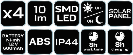 Neo Tools Set 4 Eingesteckte Solarleuchten Laternen 0.3W 10lm IP44