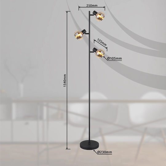 Globo Lighting Floor Lamp H154xW25cm. with Socket for Bulb E14 Black