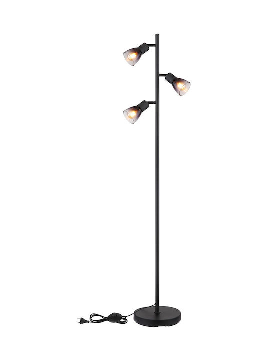 Globo Lighting Floor Lamp H161xW30cm. with Socket for Bulb E14 Black