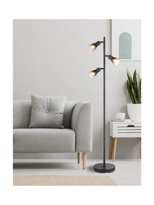 Globo Lighting Floor Lamp H161xW30cm. with Socket for Bulb E14 Black