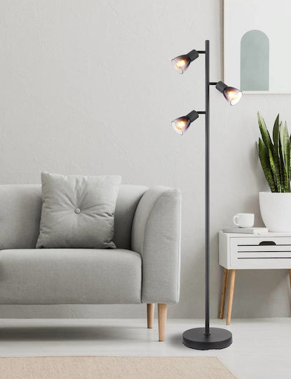 Globo Lighting Floor Lamp H161xW30cm. with Socket for Bulb E14 Black