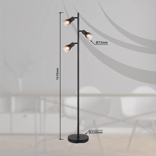 Globo Lighting Floor Lamp H161xW30cm. with Socket for Bulb E14 Black