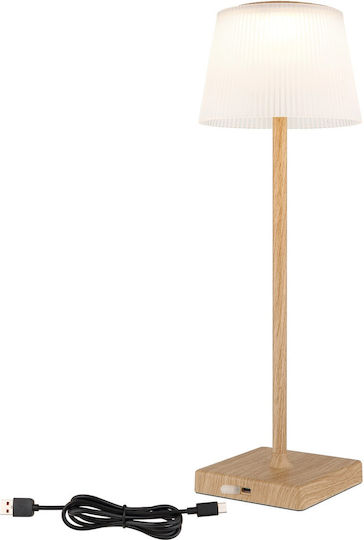 Globo Lighting Wood Table Lamp LED with Beige Shade and Base