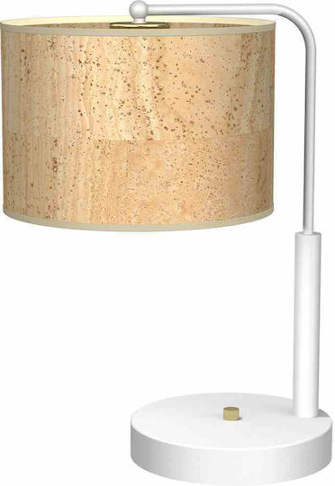 Eko Light Cork Метална Настолна лампа за Цокъл E27 с Бежов Абажур и Бяла Основа