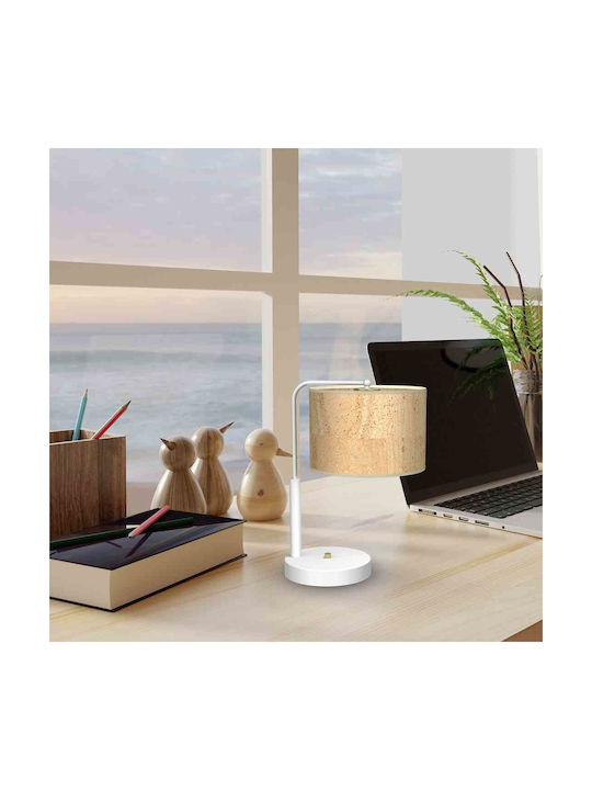 Eko Light Cork Метална Настолна лампа за Цокъл E27 с Бежов Абажур и Бяла Основа