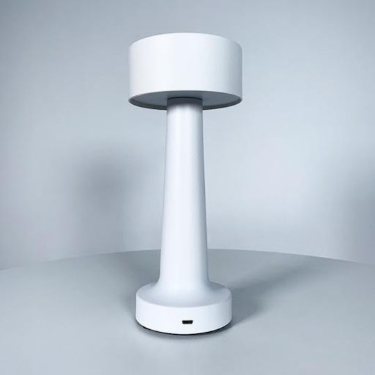 Lucas Kunststoff Tischlampe LED mit Weiß Schirm und Basis
