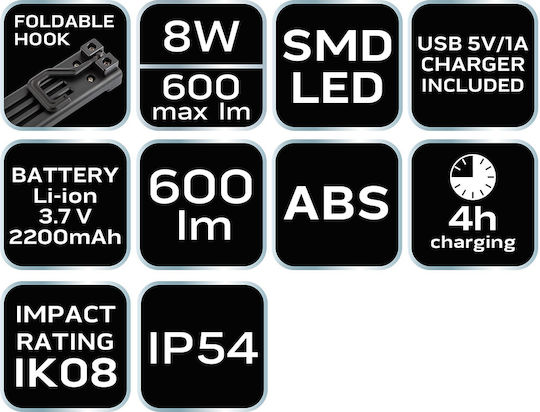 Neo Tools Battery Workshop Light LED with Brightness up to 300lm