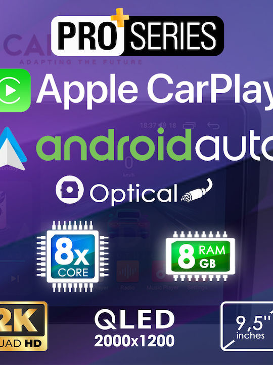 Carmedia Автомобилна Аудио Система (Блутут/USB/AUX/WiFi/GPS/Apple-Carplay/Android-Auto) с Тъчскрийн 9.5"