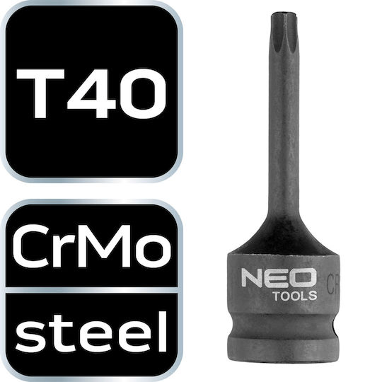 Neo Tools Битов ключ Air с Torx връх и Квадратно Гнездо 1/2'' Размер T40 1бр