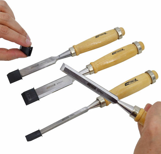 AWTools Daltă Lățime 24mm cu Lemn Mâner Set 4buc