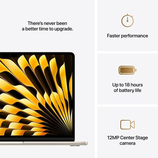 Apple MacBook Air 13.6" IPS Retina Display (M4-10-Core/16GB/512GB SSD/10-Core GPU) με Φορτιστή 35W (Dual Port) Starlight (International English Keyboard)