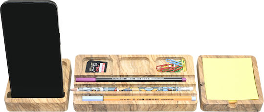 Office Organizer Natural Solid Olive Wood 37 X 9.5 X 3cm Three Pieces