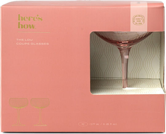Here's How Set Pahare Șampanie / Cocktail Cu Picior Din Sticlă Roz 177ml 2 Bucăți
