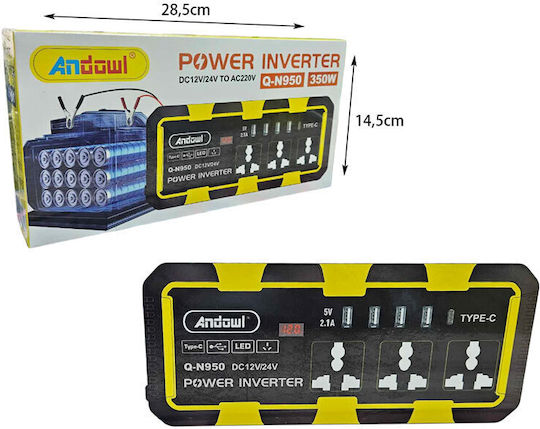 Andowl Qn950 Invertor Auto 350W pentru Convertirea 12V DC în 220V AC cu 4xUSB