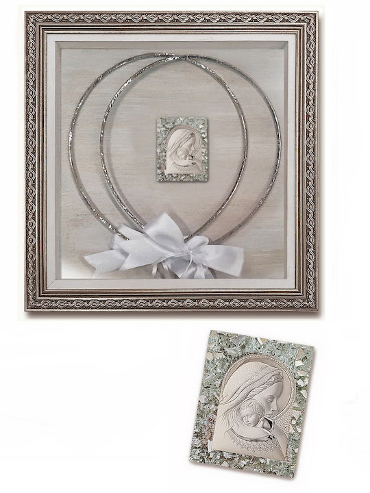Wall-Mounted Square Wedding Crown Case / Photo Frame Wooden Silver 26x26cm