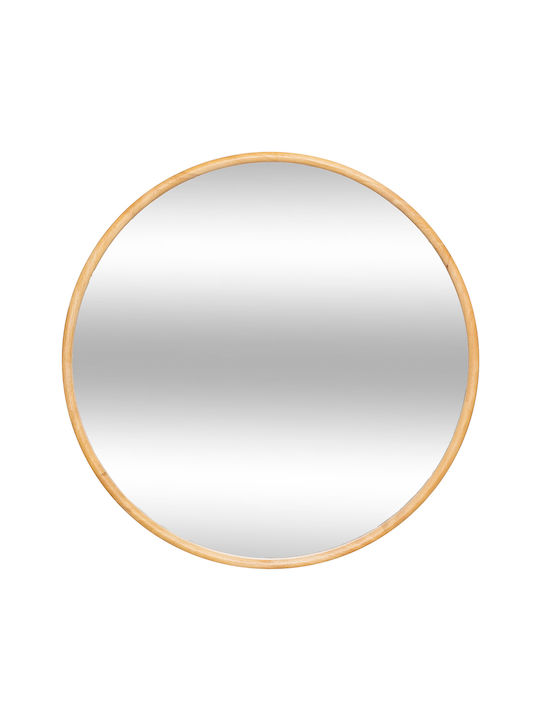 Wall Mirror with Beige Wooden Frame Diameter 75cm 1pcs