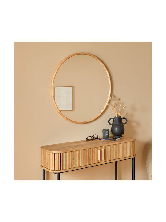 Wall Mirror with Beige Wooden Frame Diameter 75cm 1pcs