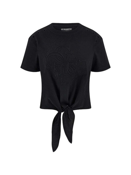 Damen Sommer Crop Top Baumwolle Kurzärmelig Schwarz