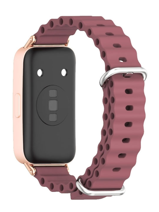 Huawei Band 8 9 Mijobs Marine Silicone Breathable Watch Band Wine Red+rose Gold