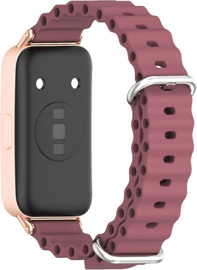 Huawei Band 8 9 Mijobs Marine Silicone Breathable Watch Band Wine Red+rose Gold