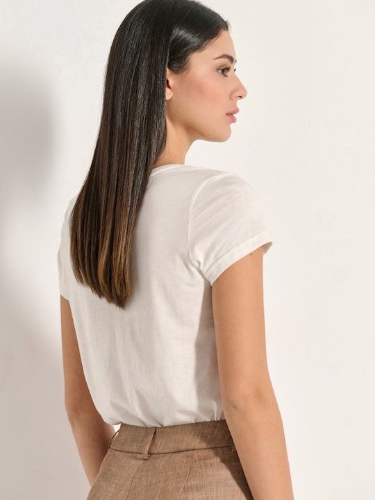 Women's Crop Top Cotton Short Sleeve Ecru
