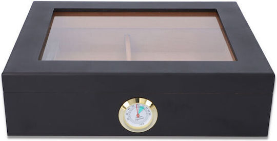 Cigar Humidifier Wood Showcase for 25 Cigars with Hygrometer 26x22x7cm