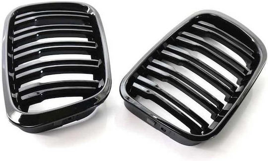 BMW 3 E46 99-01 Sedan Touring Compact M4 Look Double Grille Glossy Black 2 Pieces