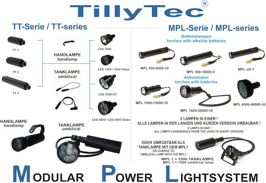 TillyTec Φακός Κατάδυσης LED με Φωτεινότητα 30000lm