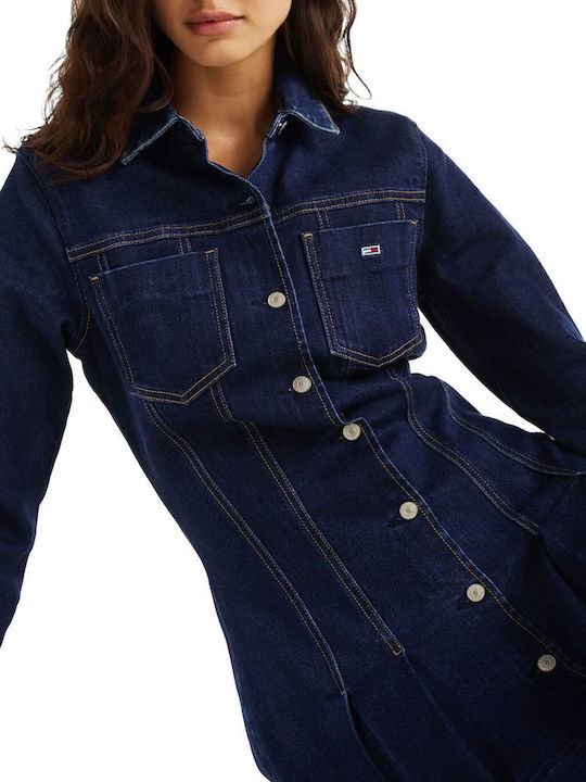 Mini Shirt Dress Denim Indigo Blue