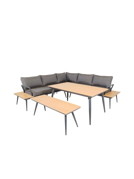 Set Cameră De Zi Pentru Exterior Arezzo 3 Piese Gri Cu Perne