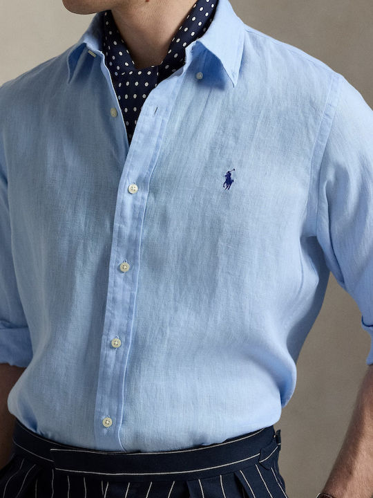 Langärmlig Leinen Hemd Blue